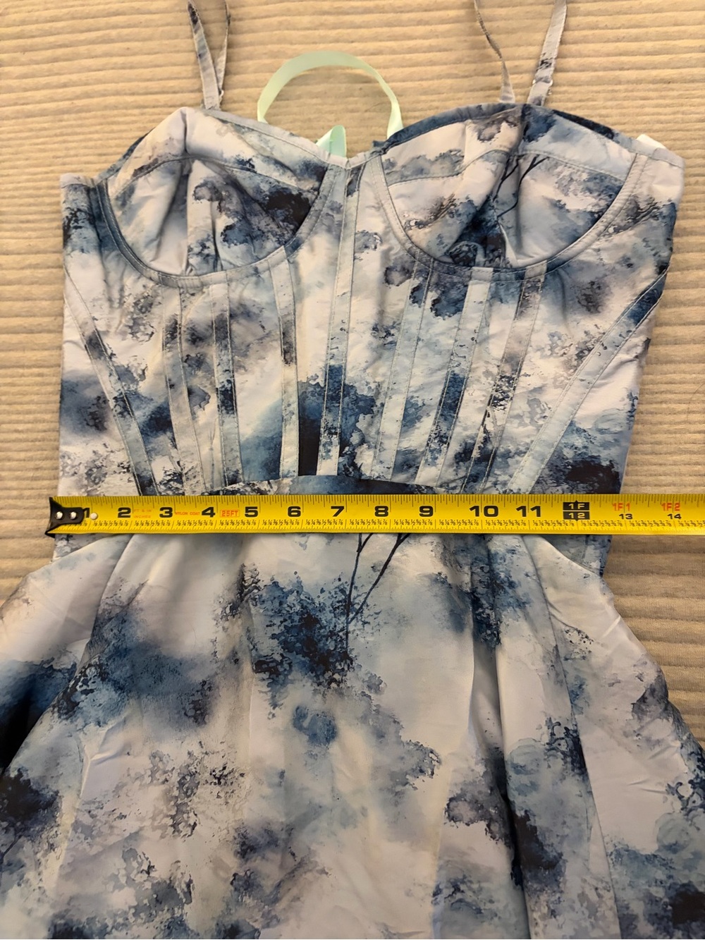 Corset Story Blue Floral Corset Midi Dress Lace Back Fit & Flare Size 28 - Picture 4 of 6
